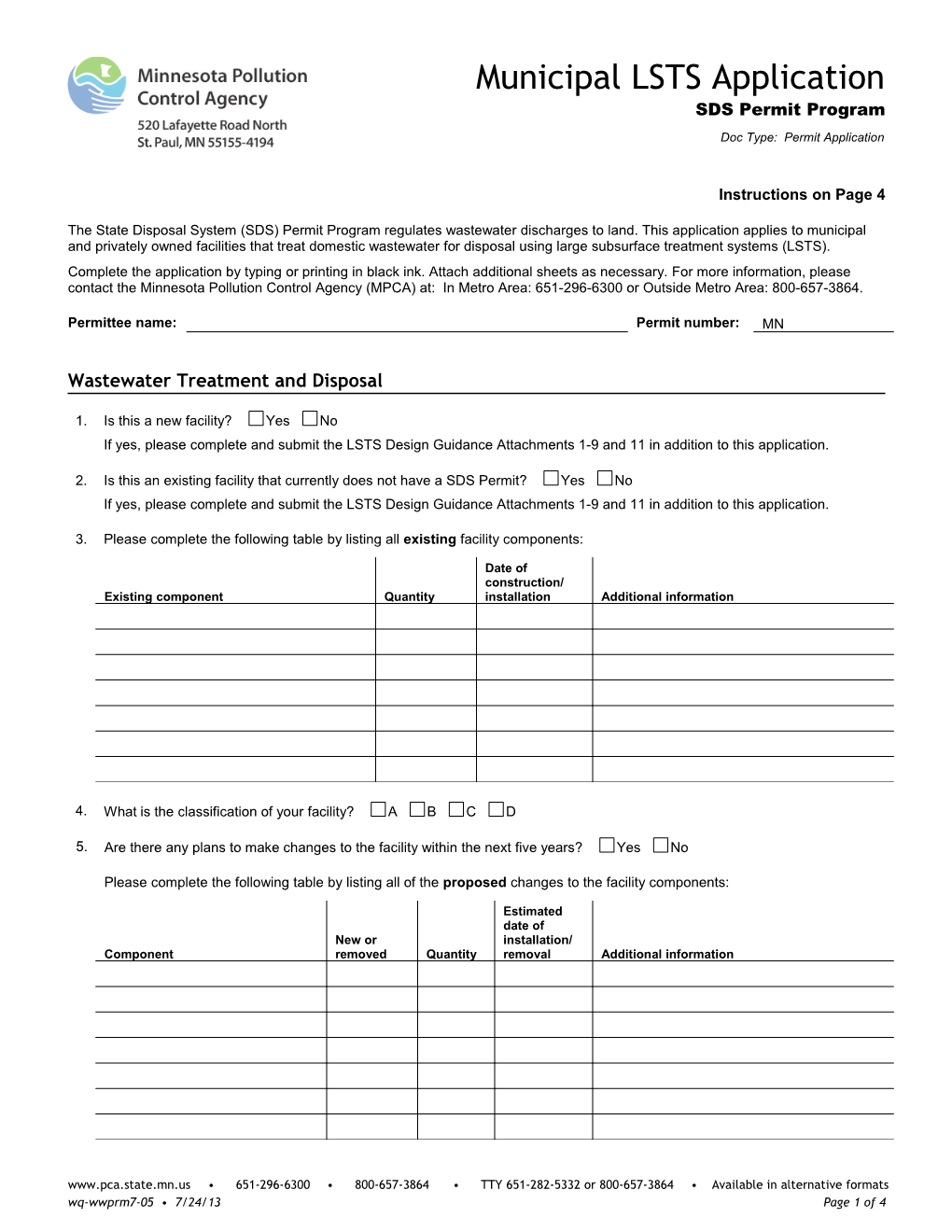 Municipal LSTS Application - SDS Permit Program Form