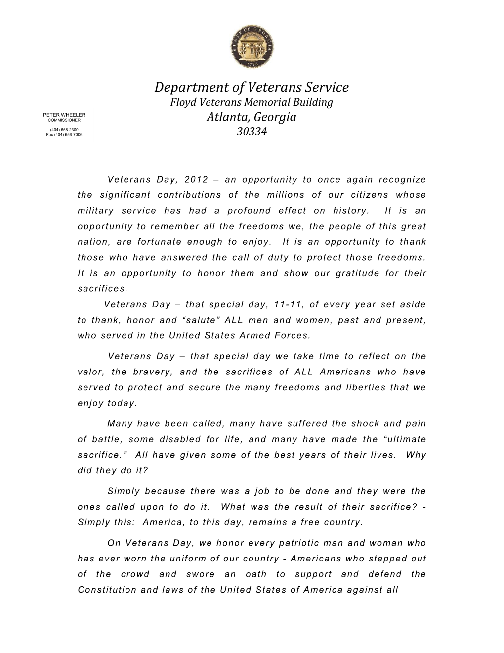Department of Veterans Service
