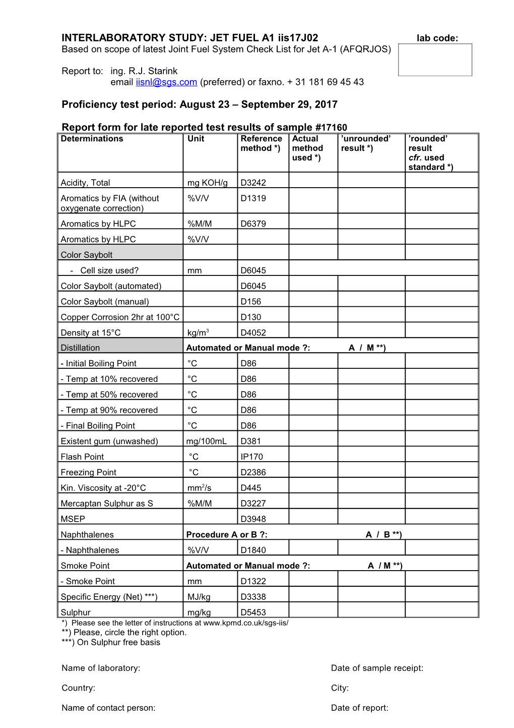 INTERLABORATORY STUDY Jet Fuel - Joint System Check List IIS00J01