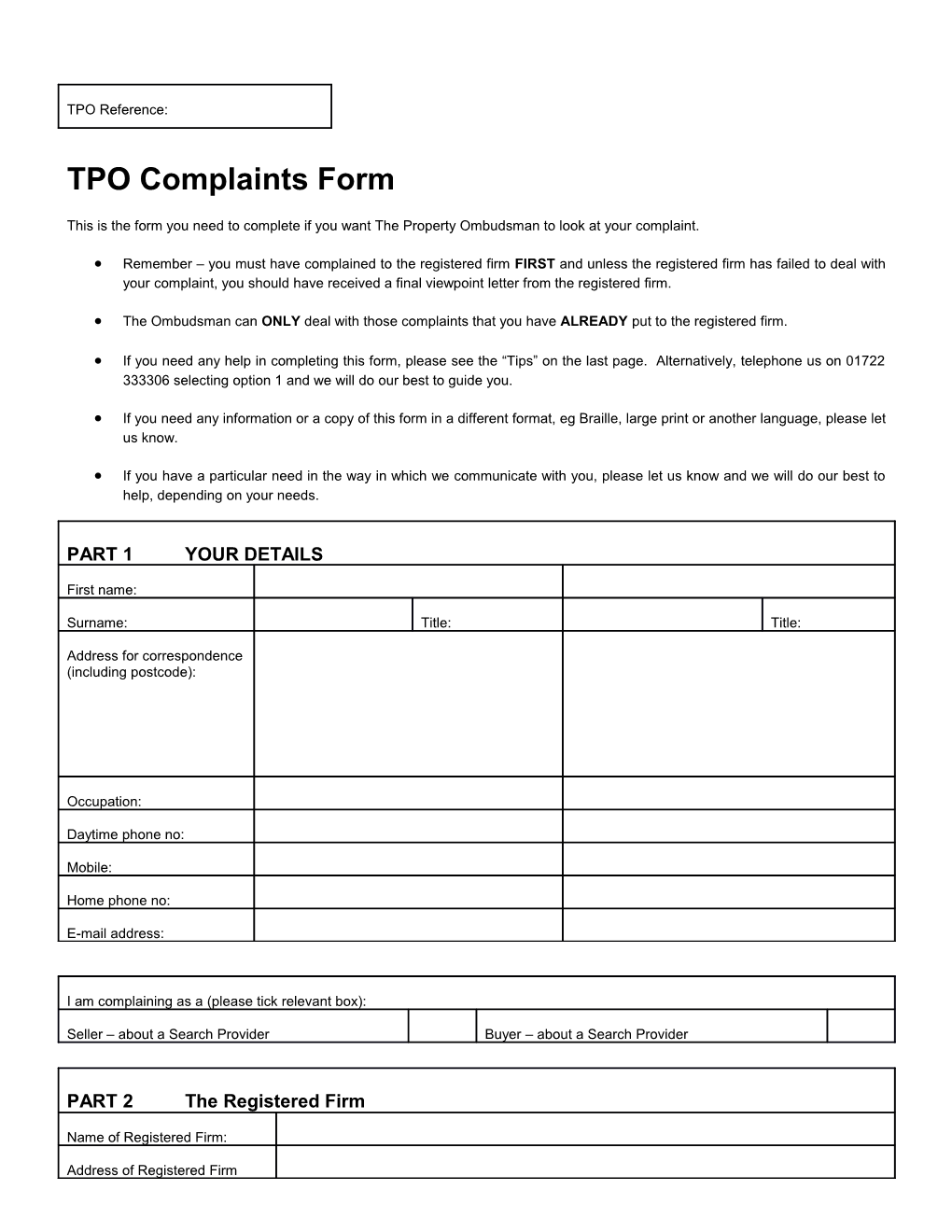 TPO Complaints Form