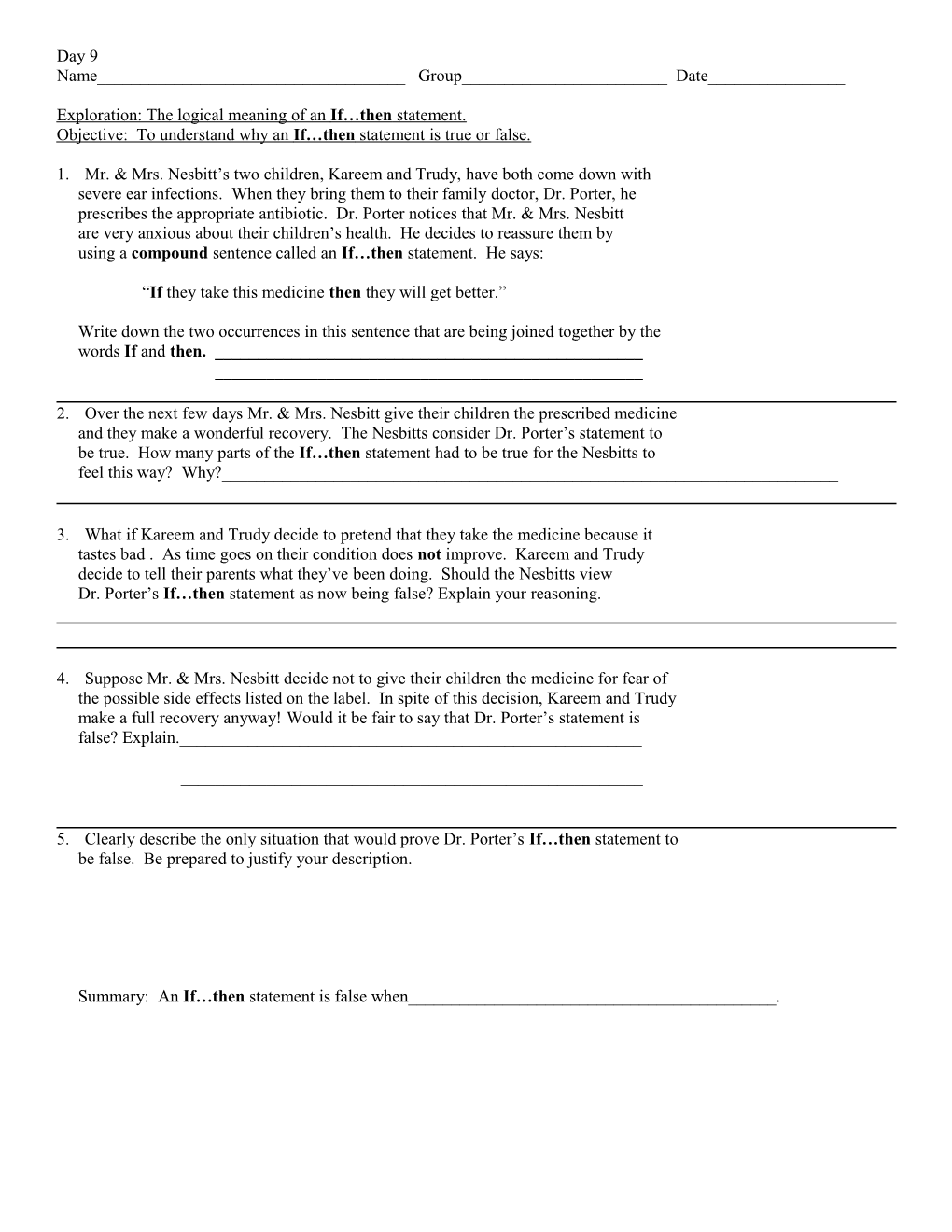 If Then Logic Worksheet