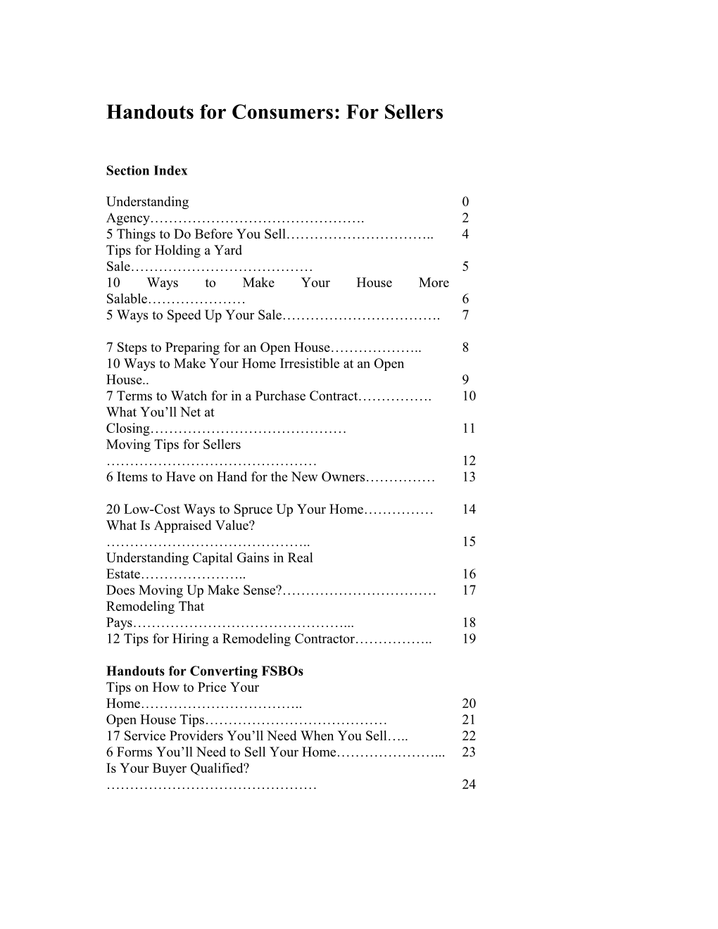 Handouts for Consumers: for Buyers