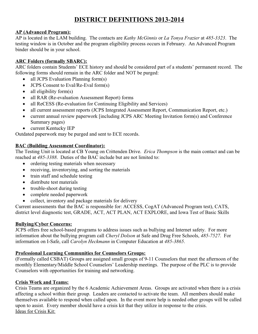 District Definitions 2013-2014