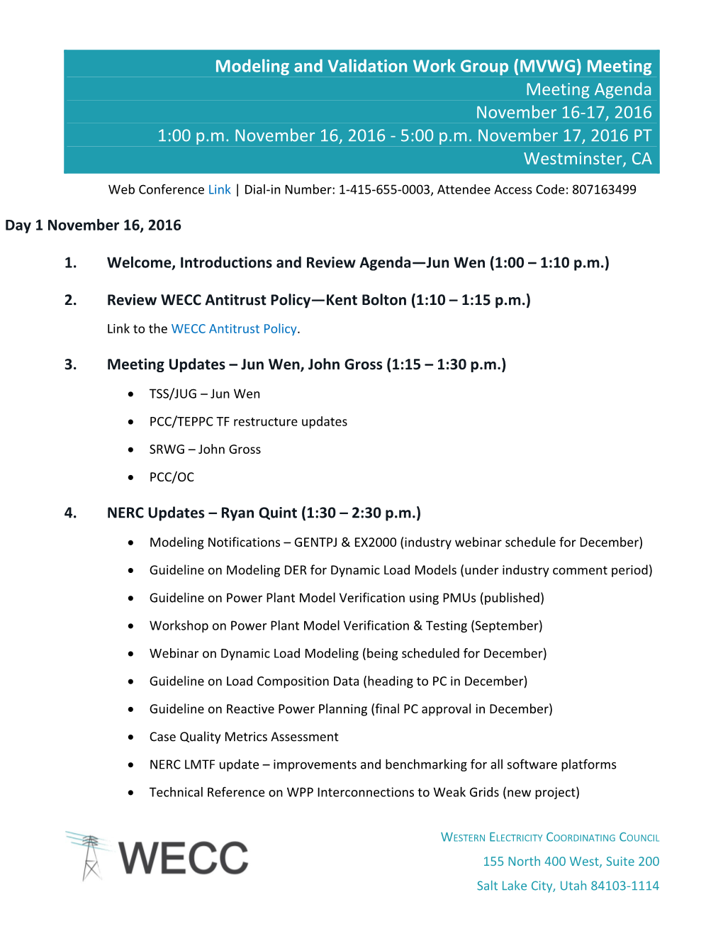 MVWG Meeting Agenda November 2016