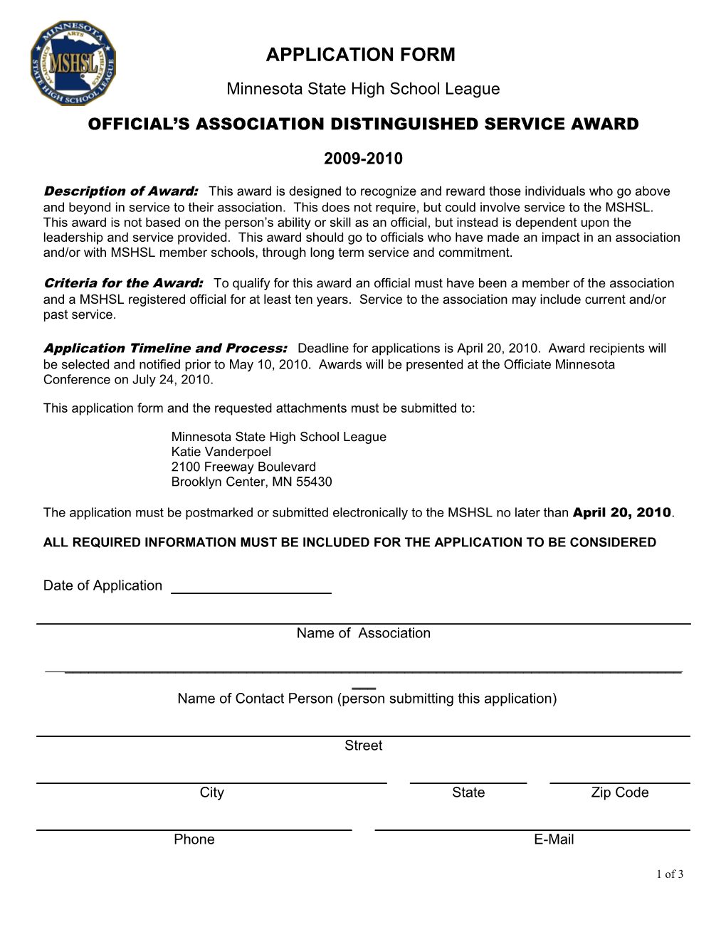 Official S Association Distinguished Service Award