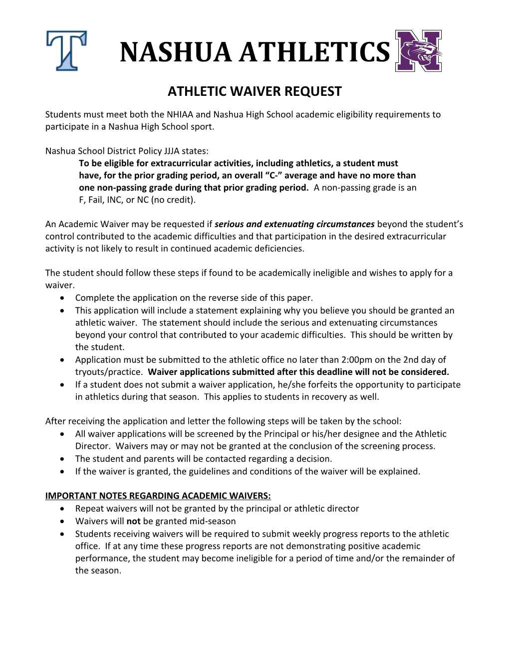 Athletic Waiver Request