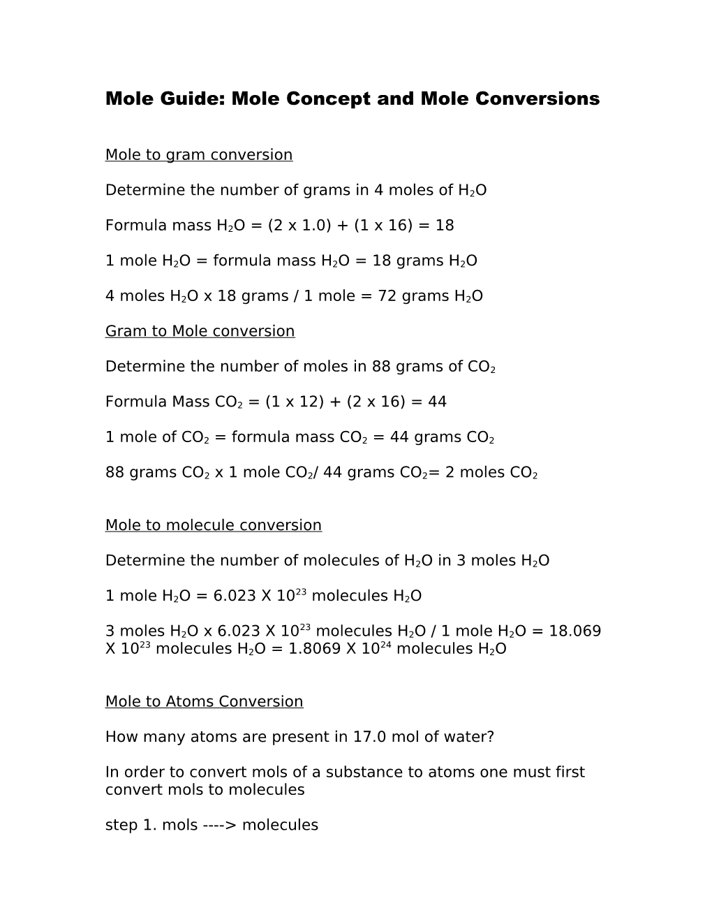 Mole Guide: Mole Concept and Mole Conversions