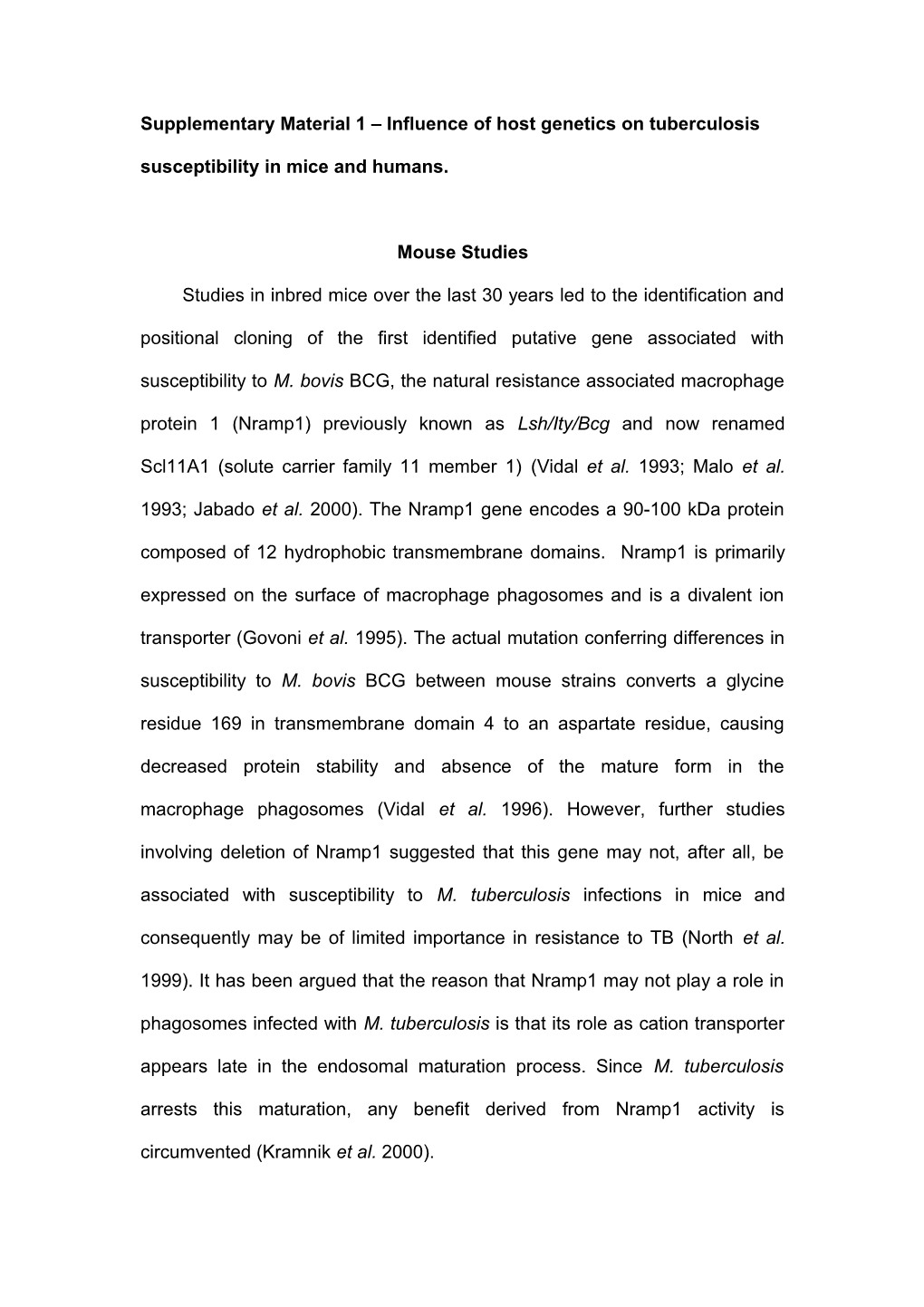 Supplementary Material 1 Influence of Host Genetics on Tuberculosis Susceptibility In