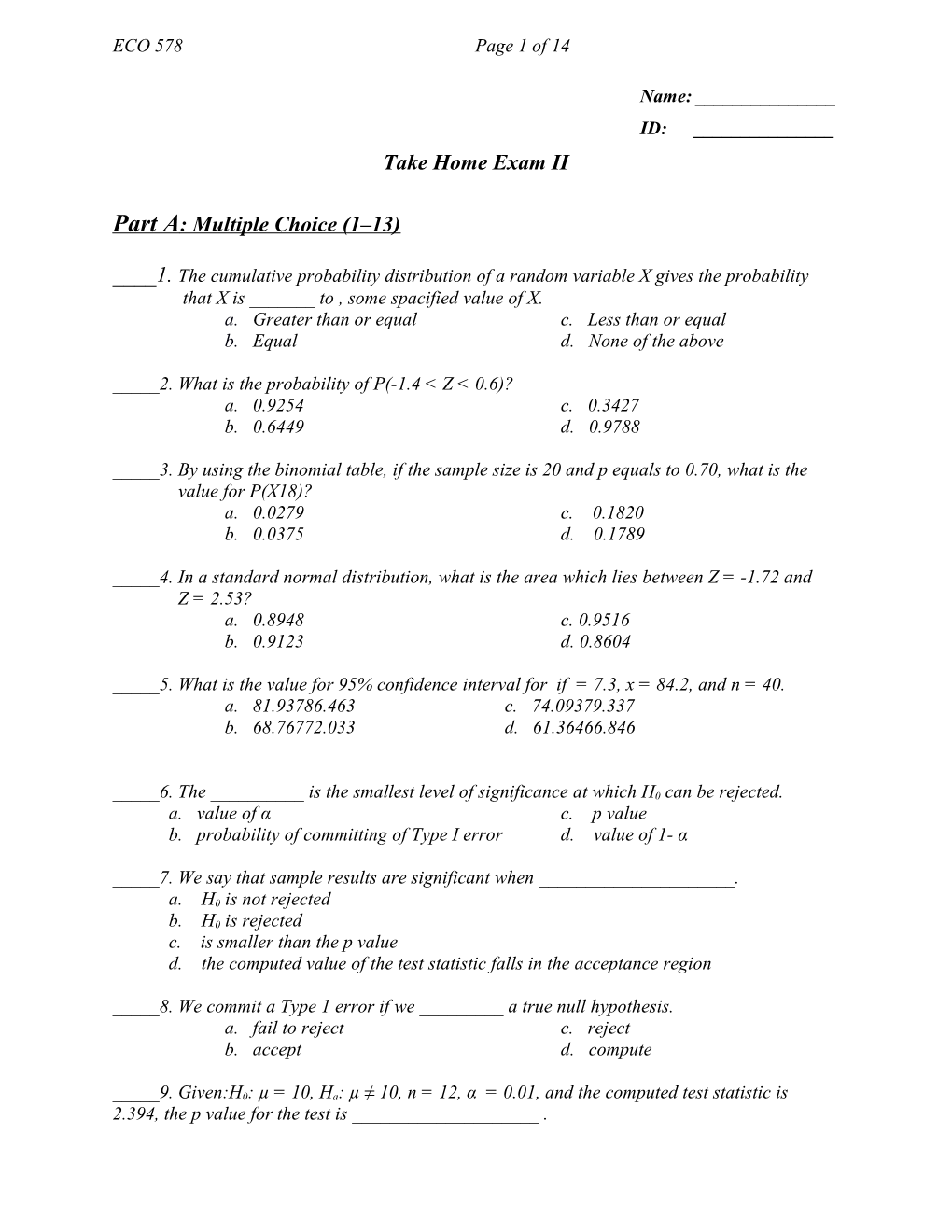 Take Homeexam II