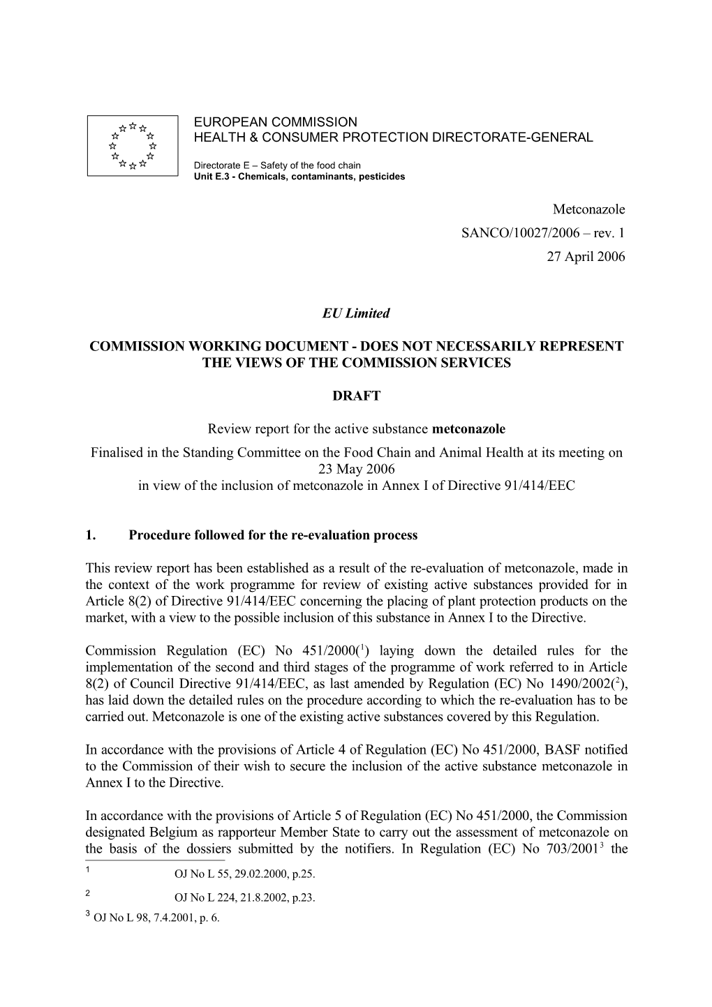 Commission Working Document - Does Not Necessarily Represent the Views of the Commission s1