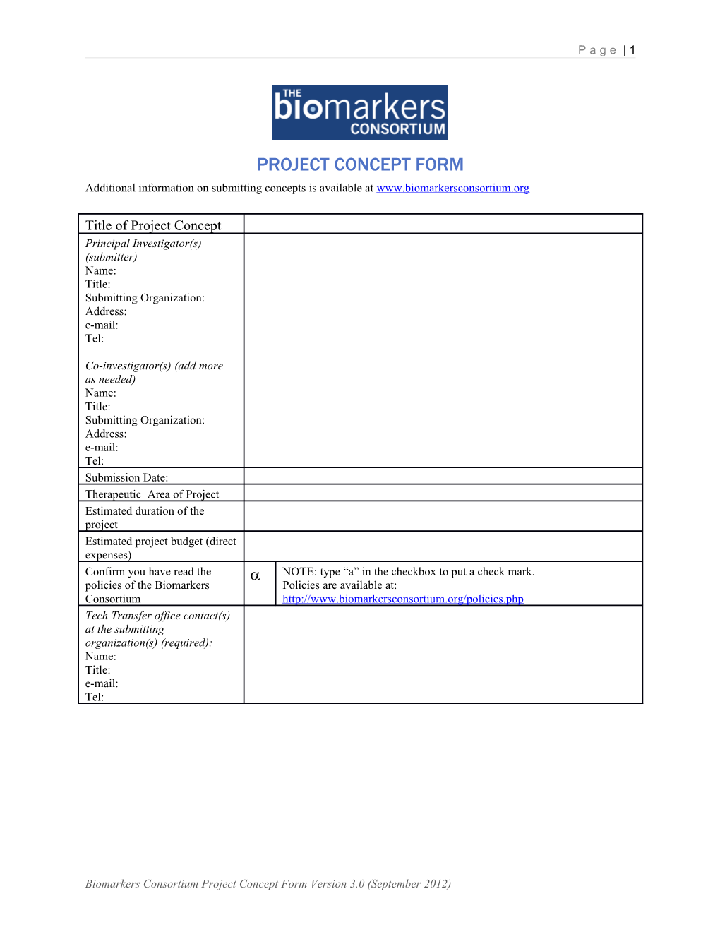 Project Concept Submission Process and Forms