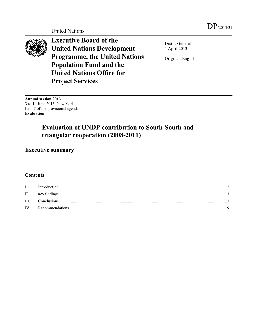 Evaluation of UNDP Contribution to South-South and Triangularcooperation (2008-2011)