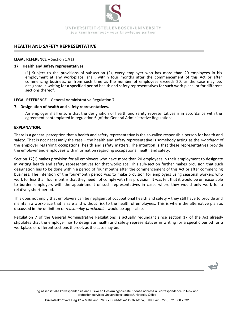 Appointment of Health and Safety Representative