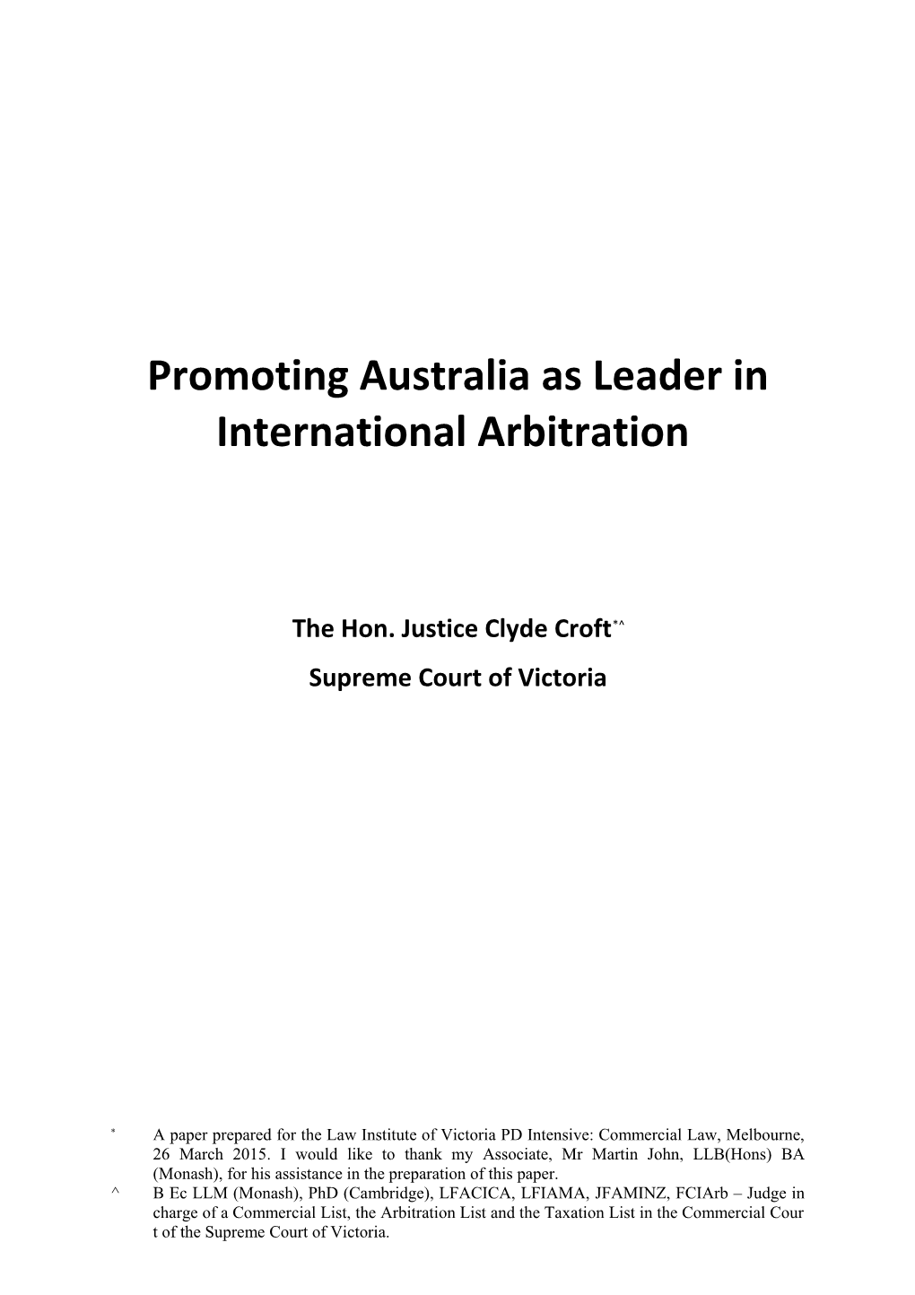 Promoting Australia As an Attractive Arbitral Hub