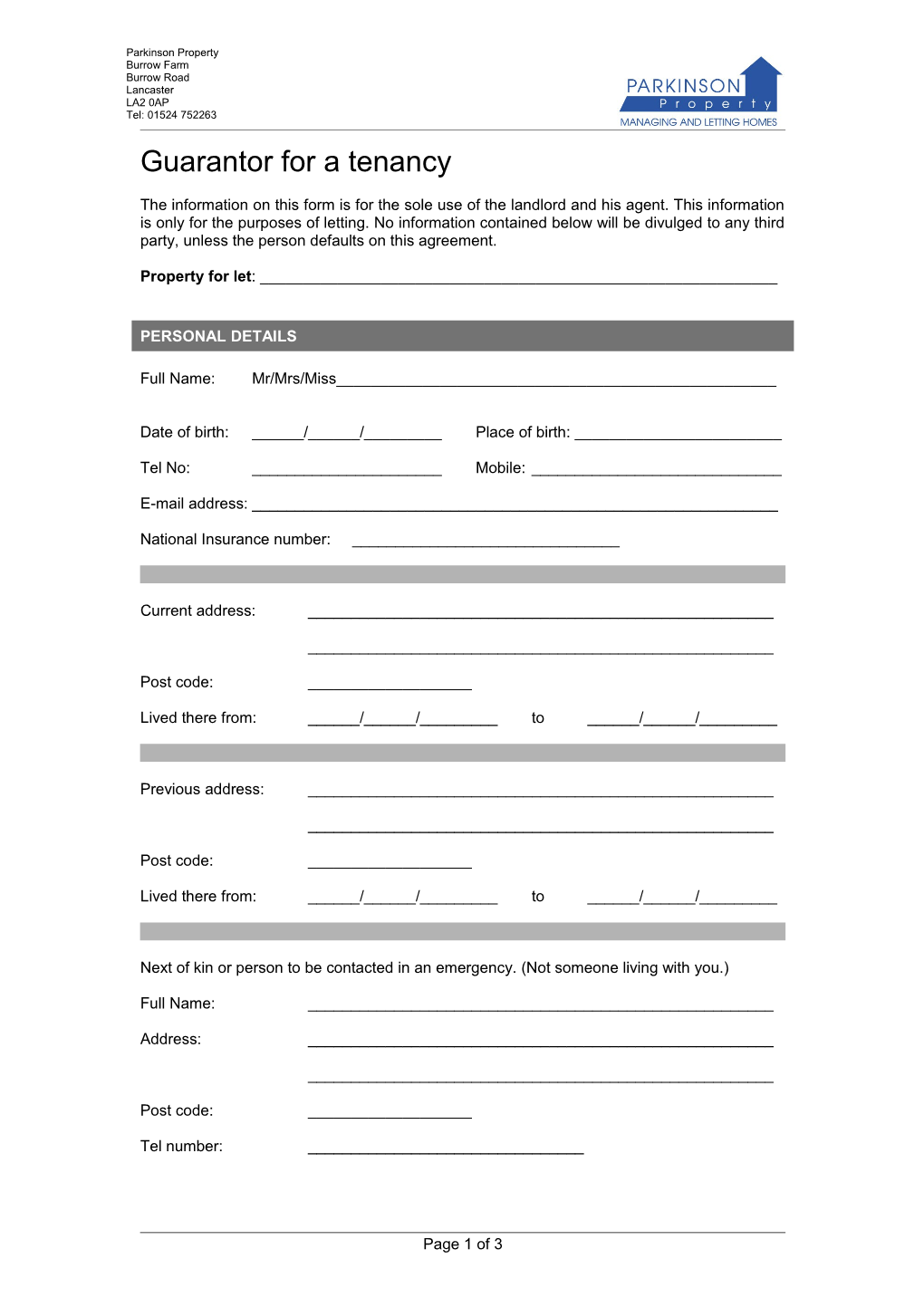 Application for a Tenancy