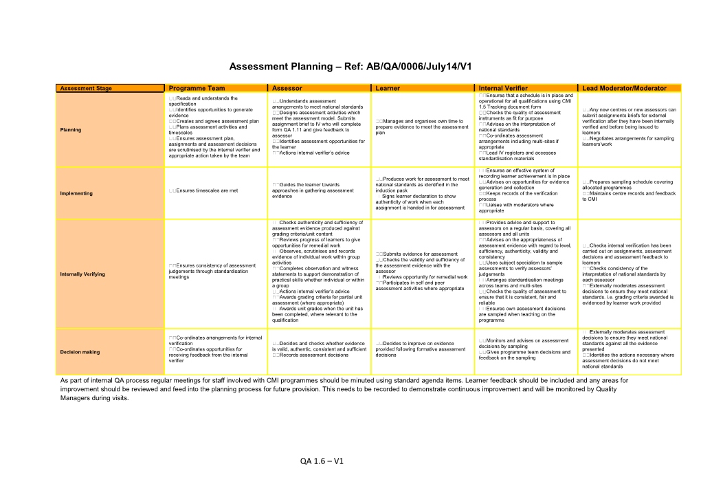 Assessment Planning Ref: AB/QA/0006/July14/V1