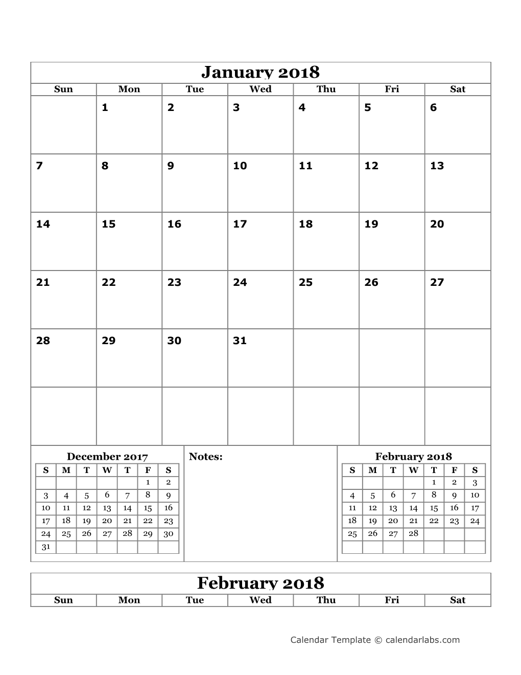 2018 Monthly Calendar - Calendarlabs.Com