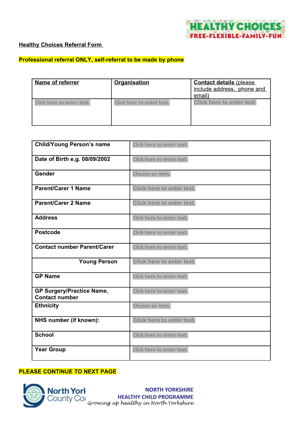 Healthy Choices Referral Form