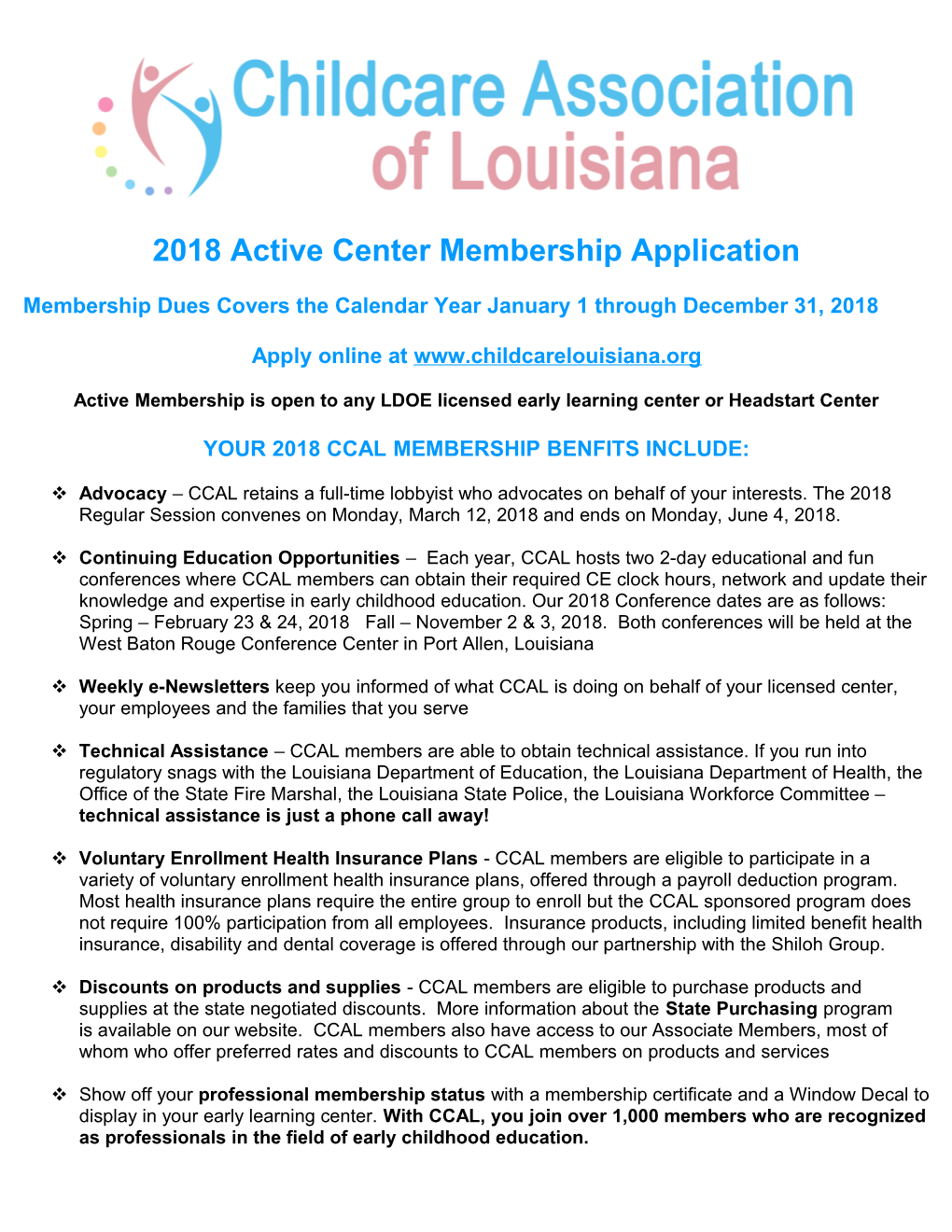 2018 Active Center Membership Application