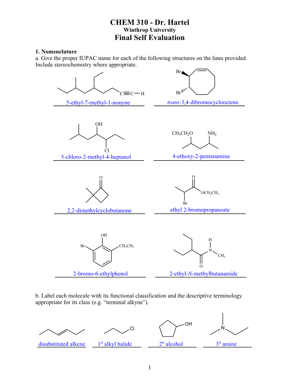 CHEM 310 - Dr. Hartel