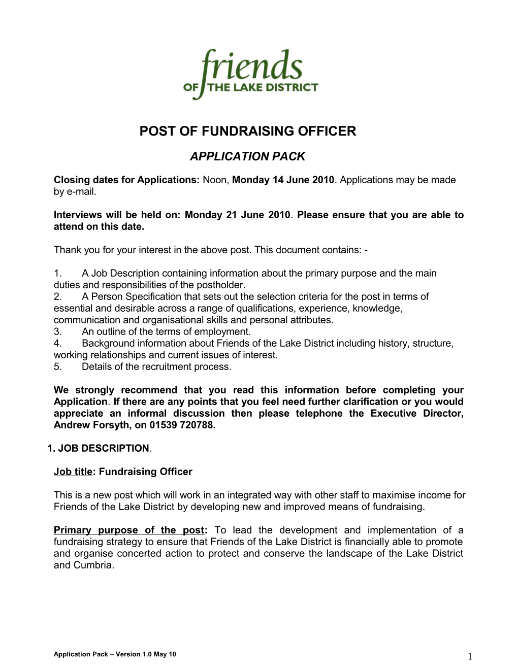 Post of Fundraising Officer