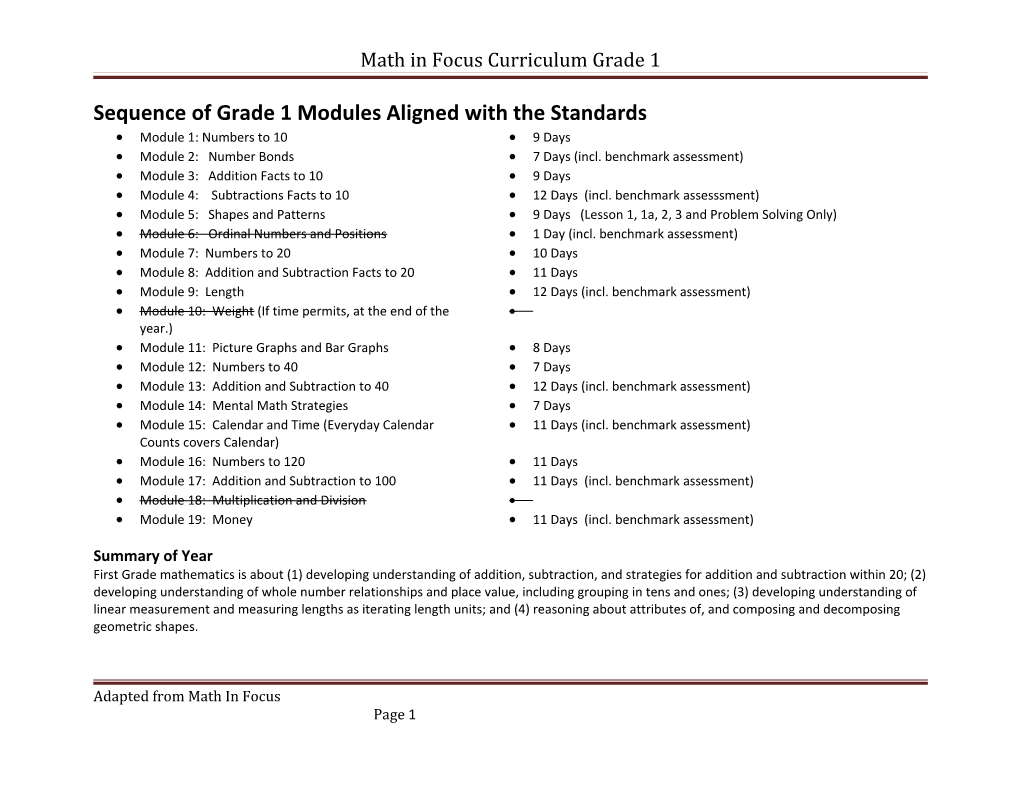 Math in Focus Curriculum Grade 1