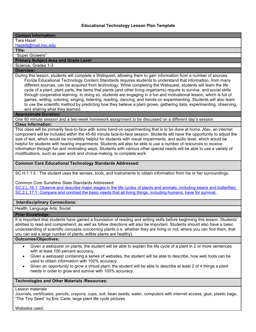Making Connections Lesson Plan Template