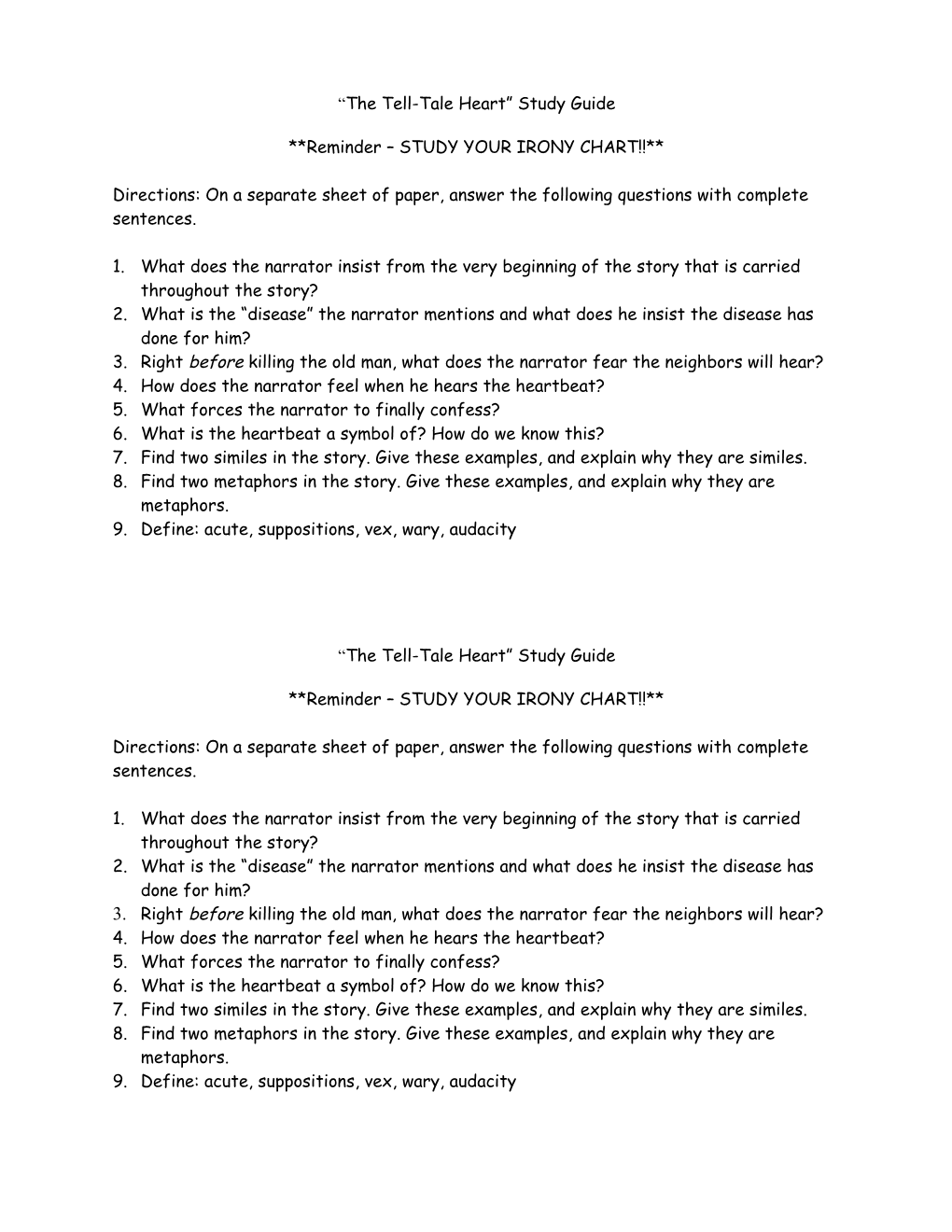 Tell Tale Heart Study Guide