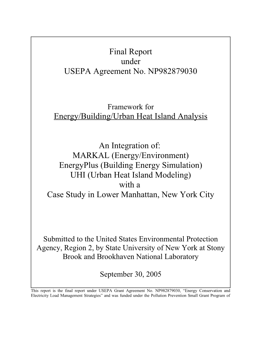 Energy/Building/Urban Heat Island Analysis