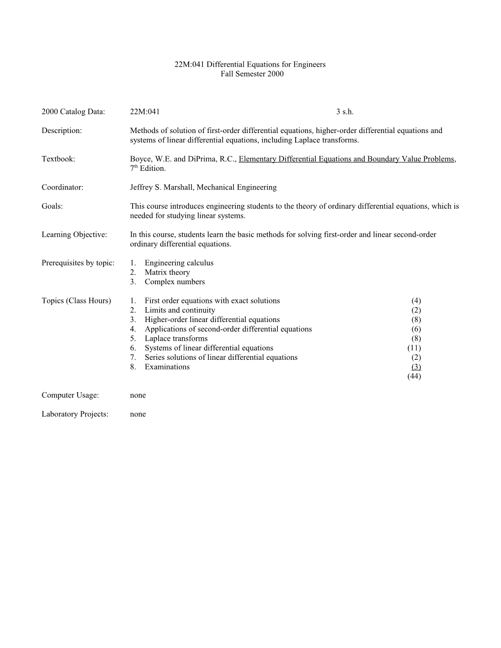 051:040 Biological Systems Analysis