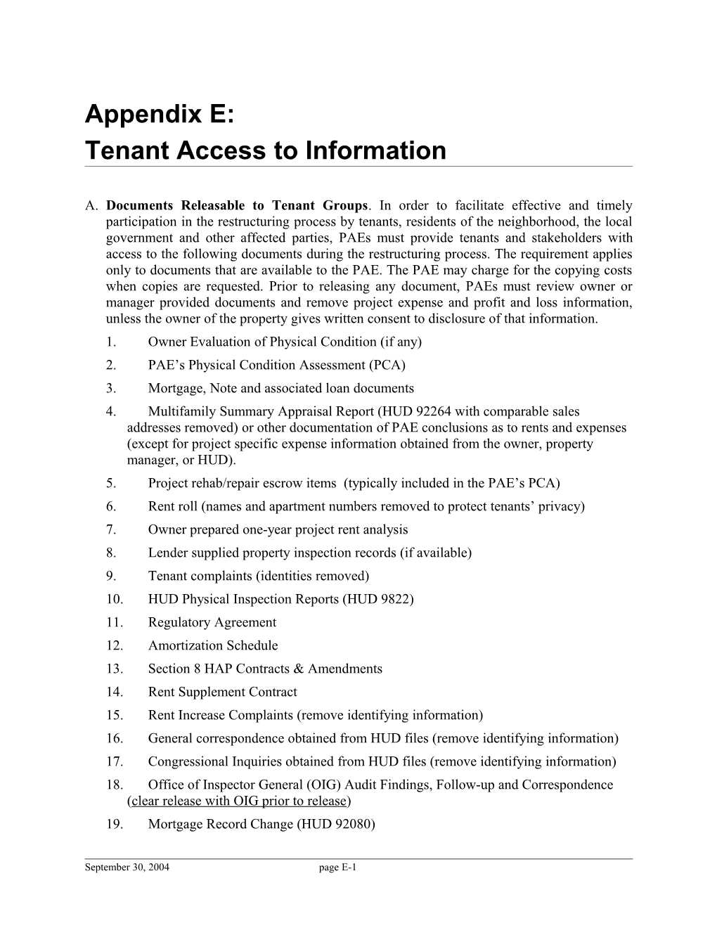Tenant Access to Information