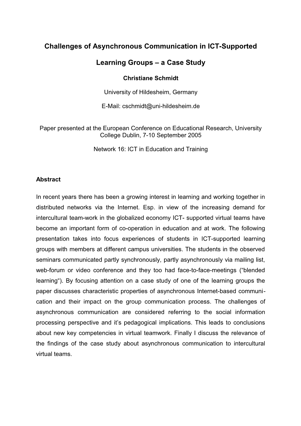 Challenges of Asynchronous Communication in ICT-Supported Learning Groups a Case Study