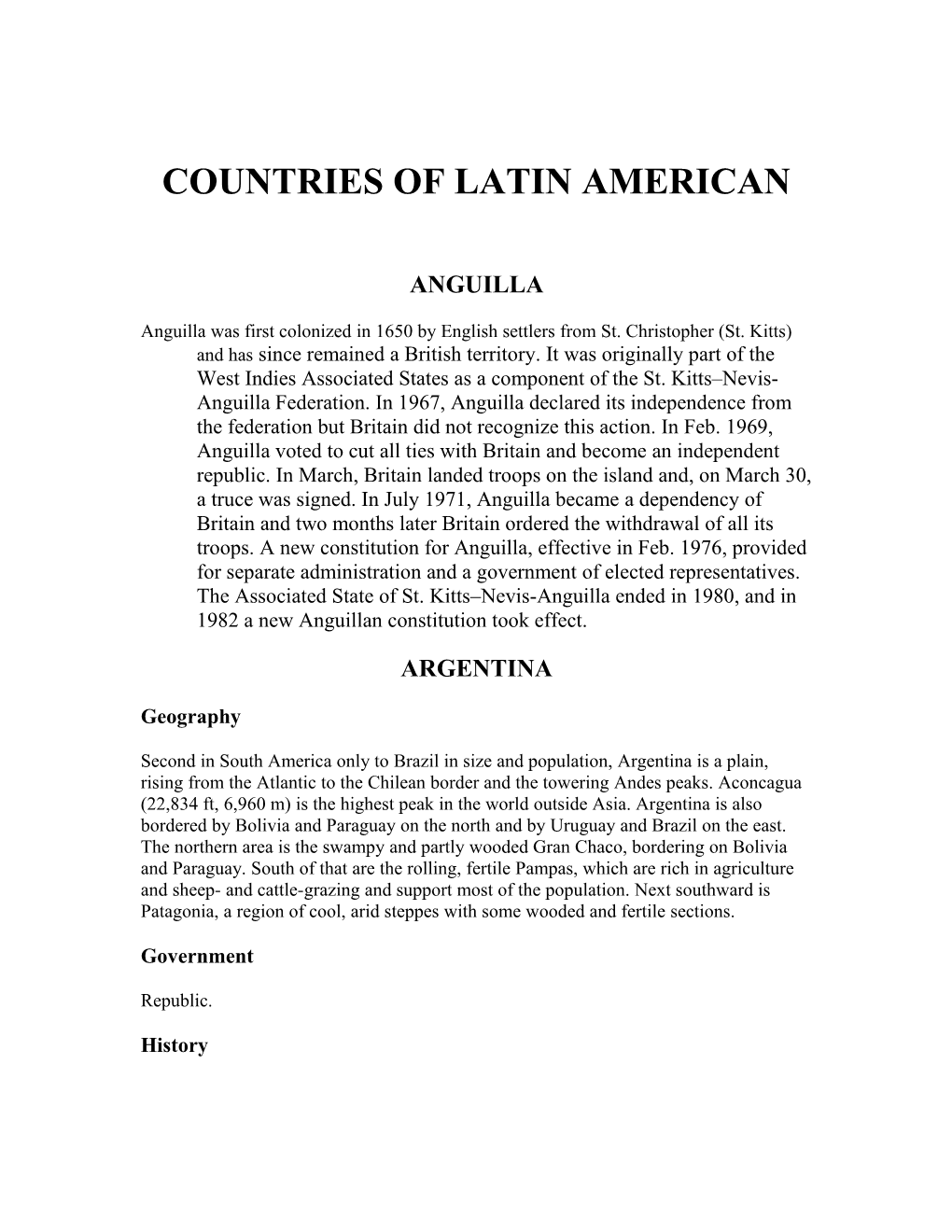 Countries of Latin American