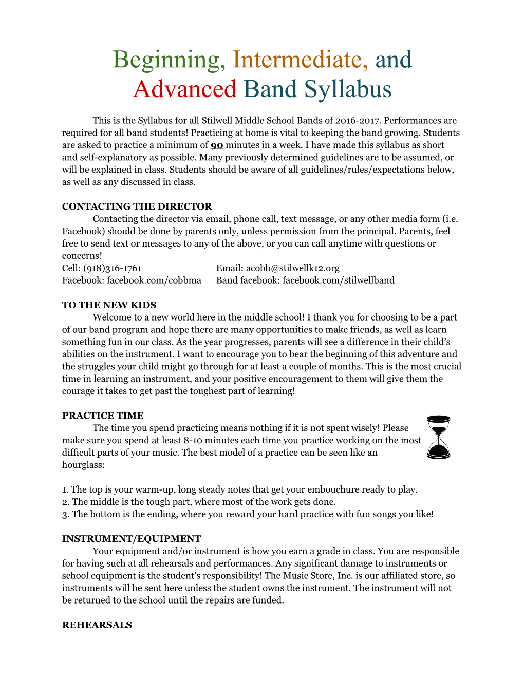 Beginning, Intermediate, and Advanced Band Syllabus