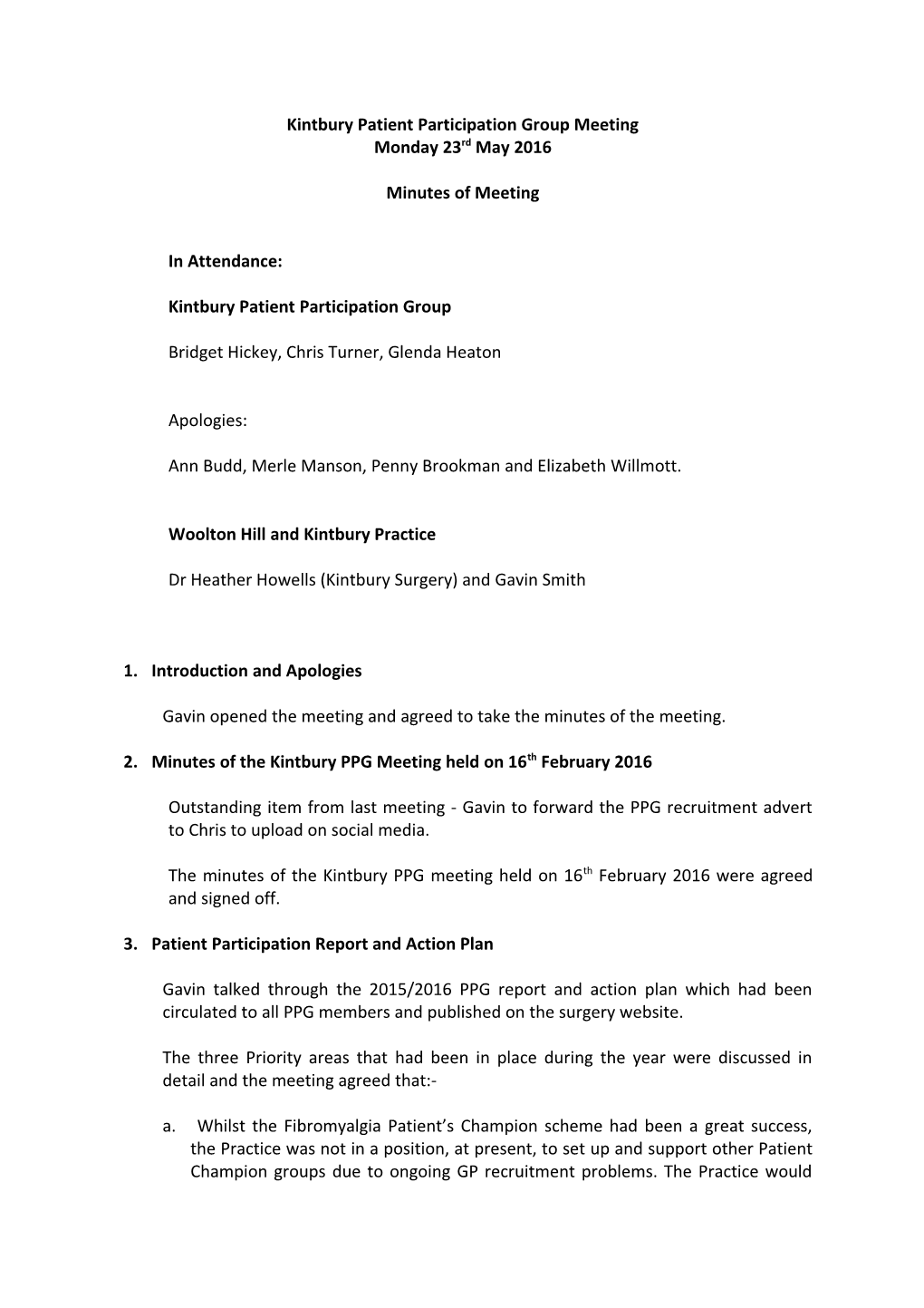 Kintbury Patient Participation Group Meeting