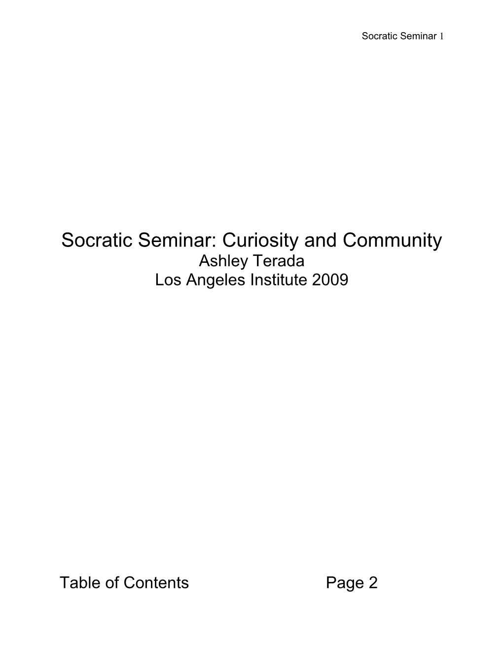 Socratic Seminar: Curiosity and Community