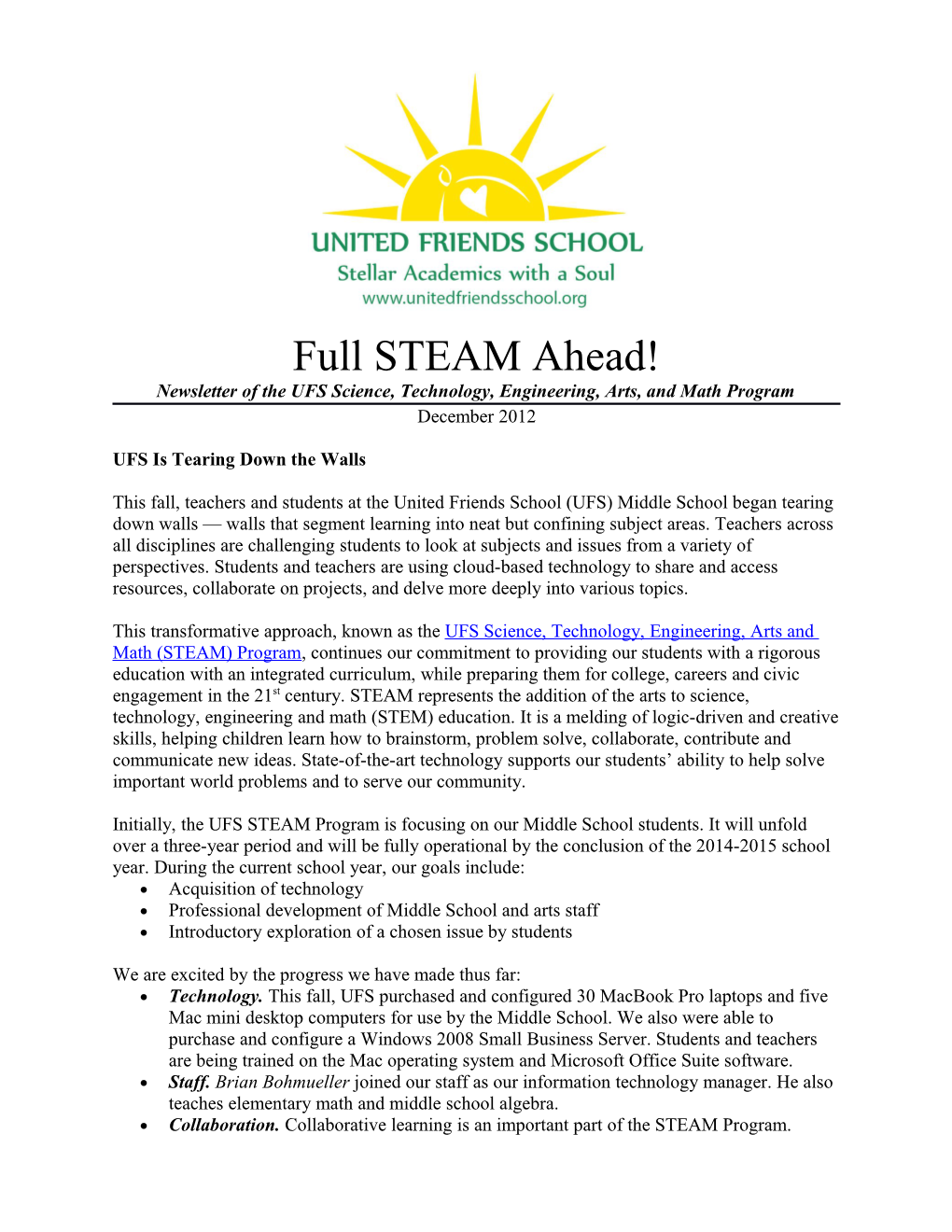 Newsletter of the UFS Science, Technology, Engineering, Arts, and Math Program