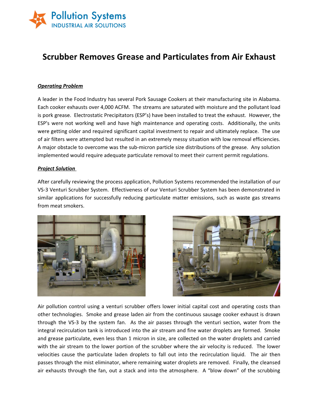 Scrubber Removes Grease and Particulates from Air Exhaust