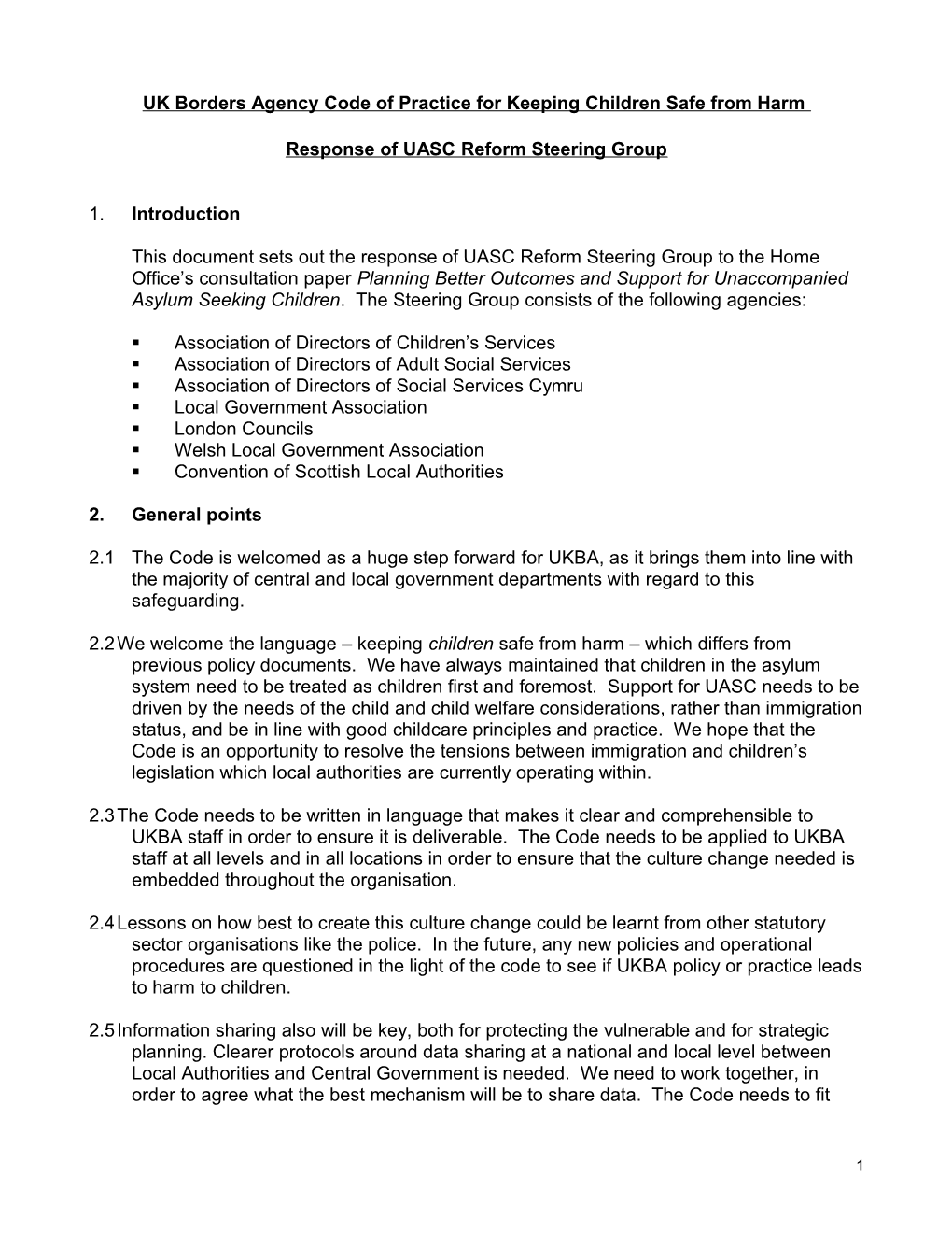 Sections 1-3 of the Draft Code:The Framework for Keeping Children Safe