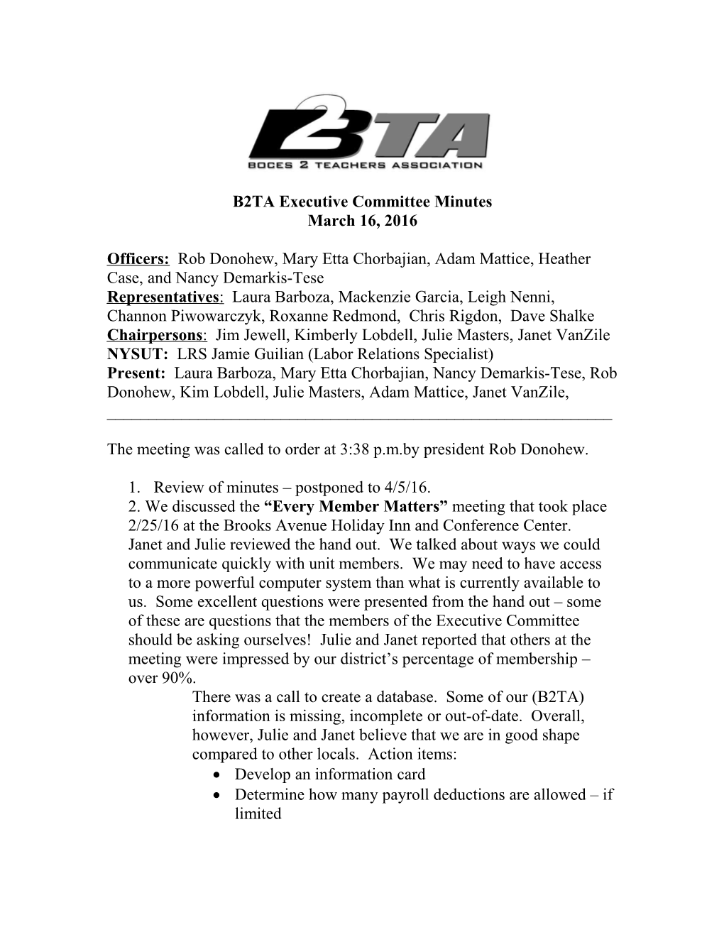 B2TA Executive Committee Minutes