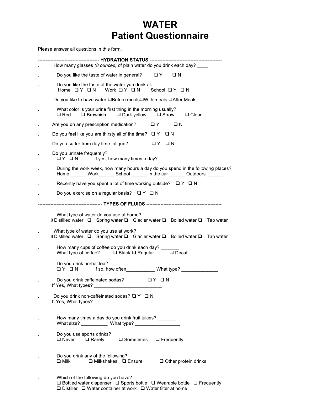 Patient Questionnaire s2