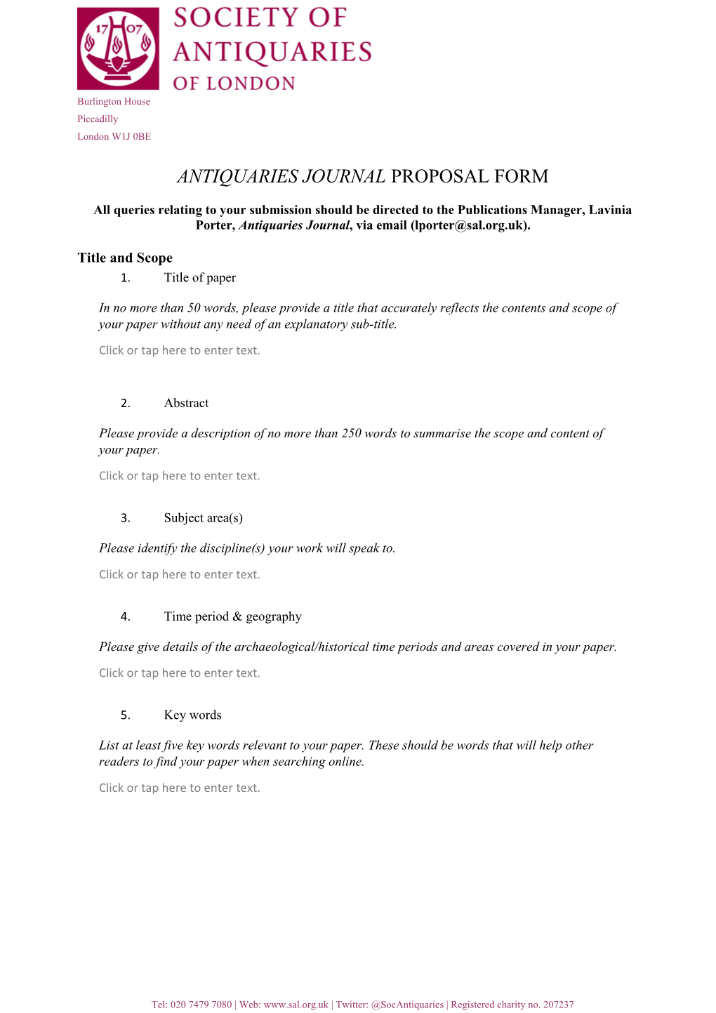 Antiquaries Journal Proposal Form