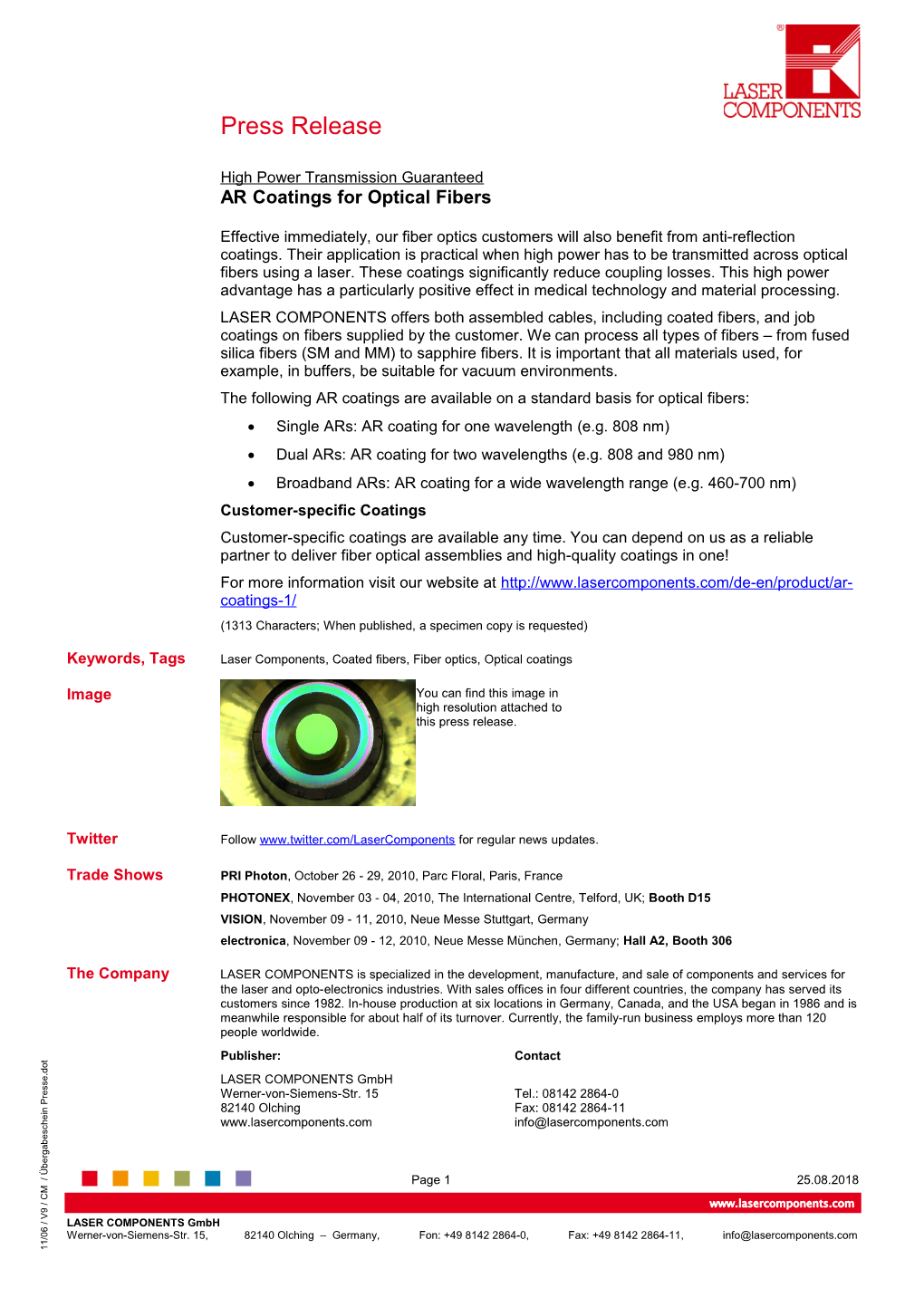 AR Coatings for Optical Fibers