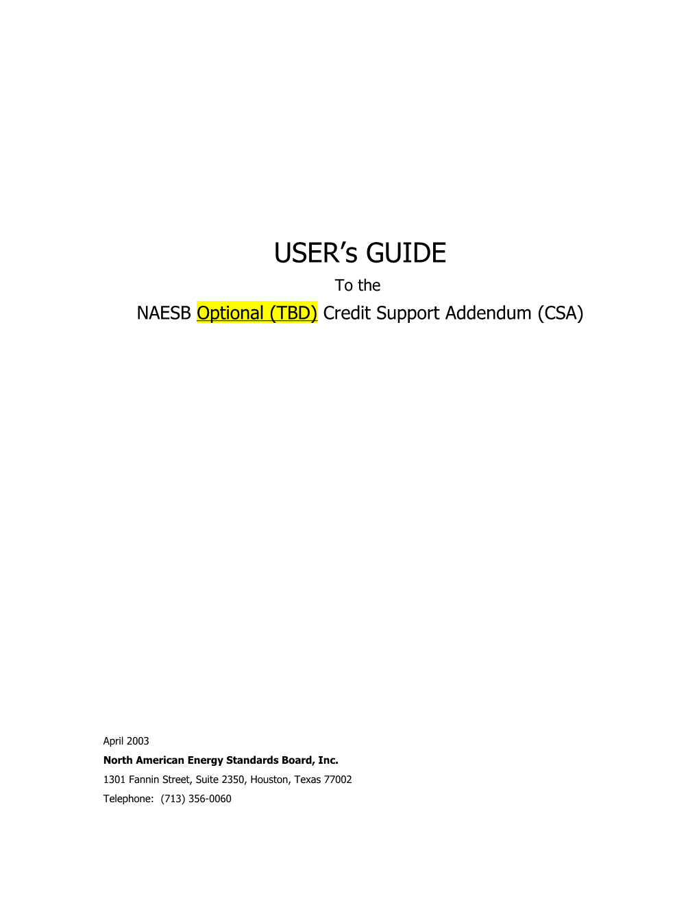 NAESB Credit Support Addendum Cover Sheet s1
