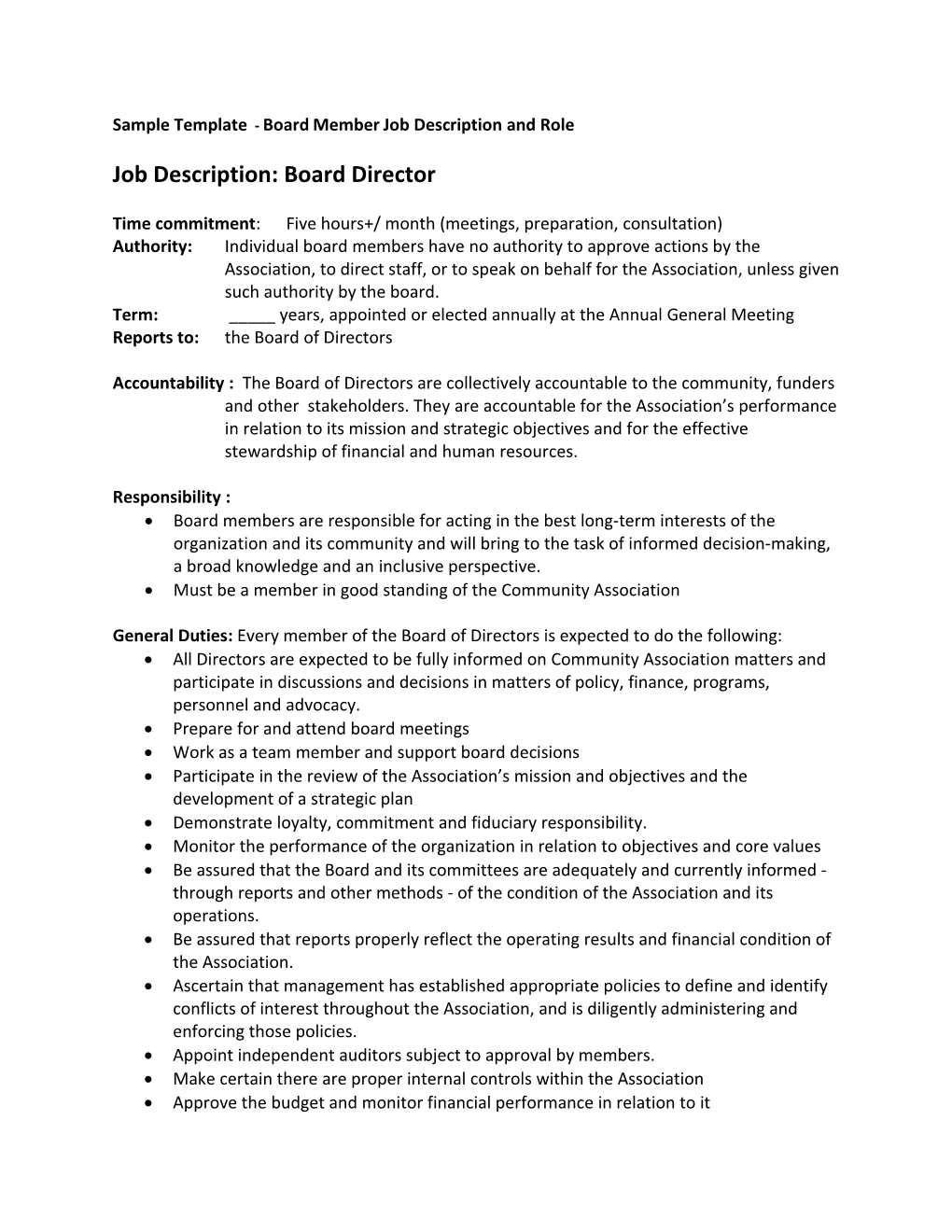 Sample Template - Board Member Job Description and Role