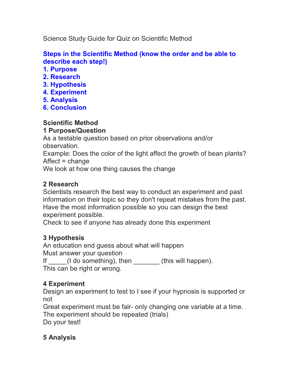 Science Study Guide for Test on Scientific Method