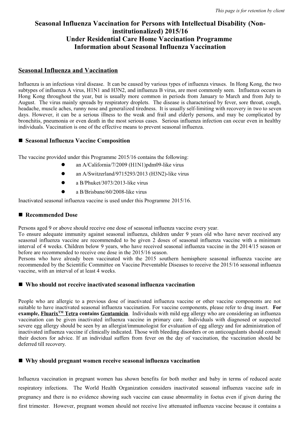 Seasonal Influenza Vaccination for Persons with Intellectual Disability