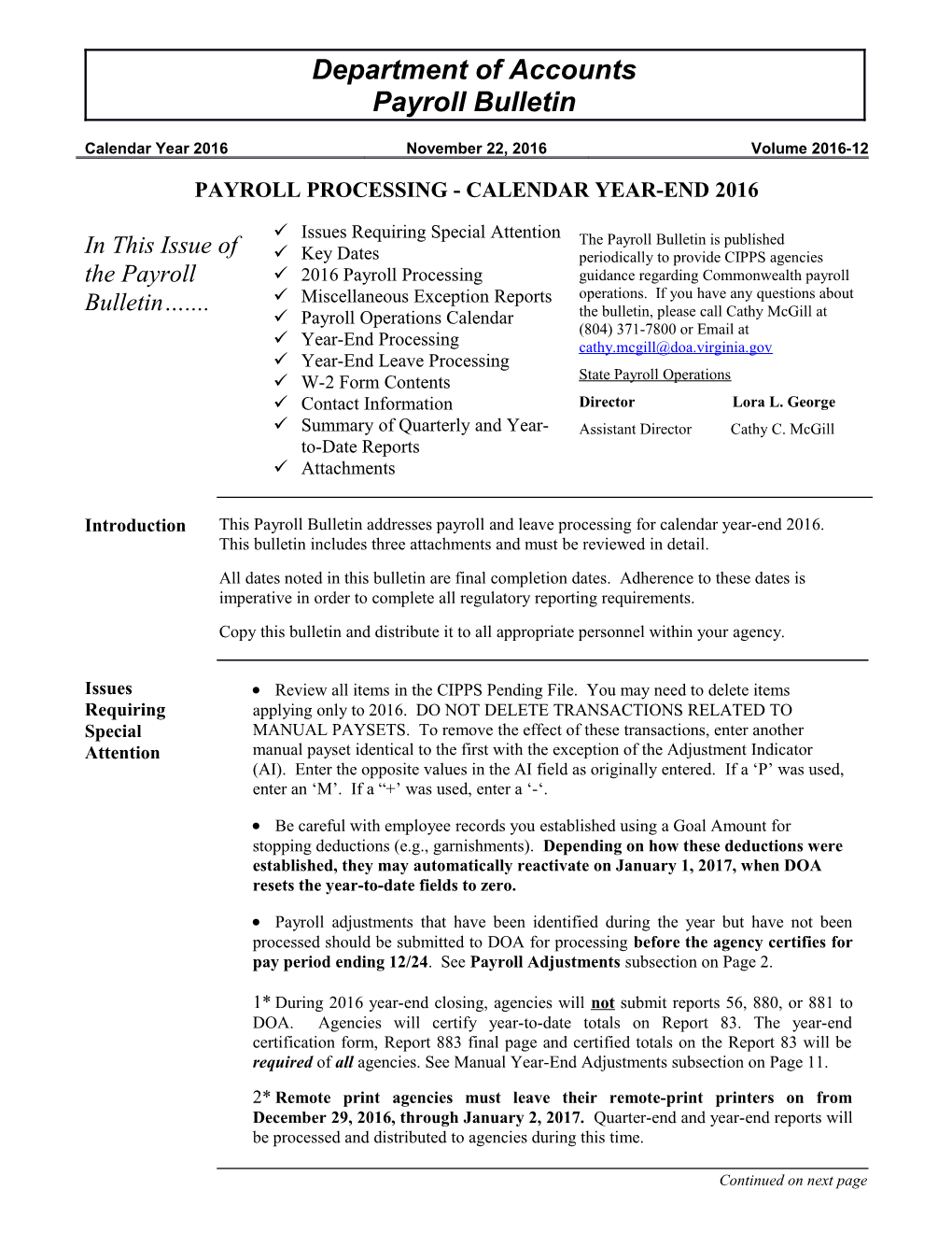 Payroll Bulletin - Calendar Year-End 2008