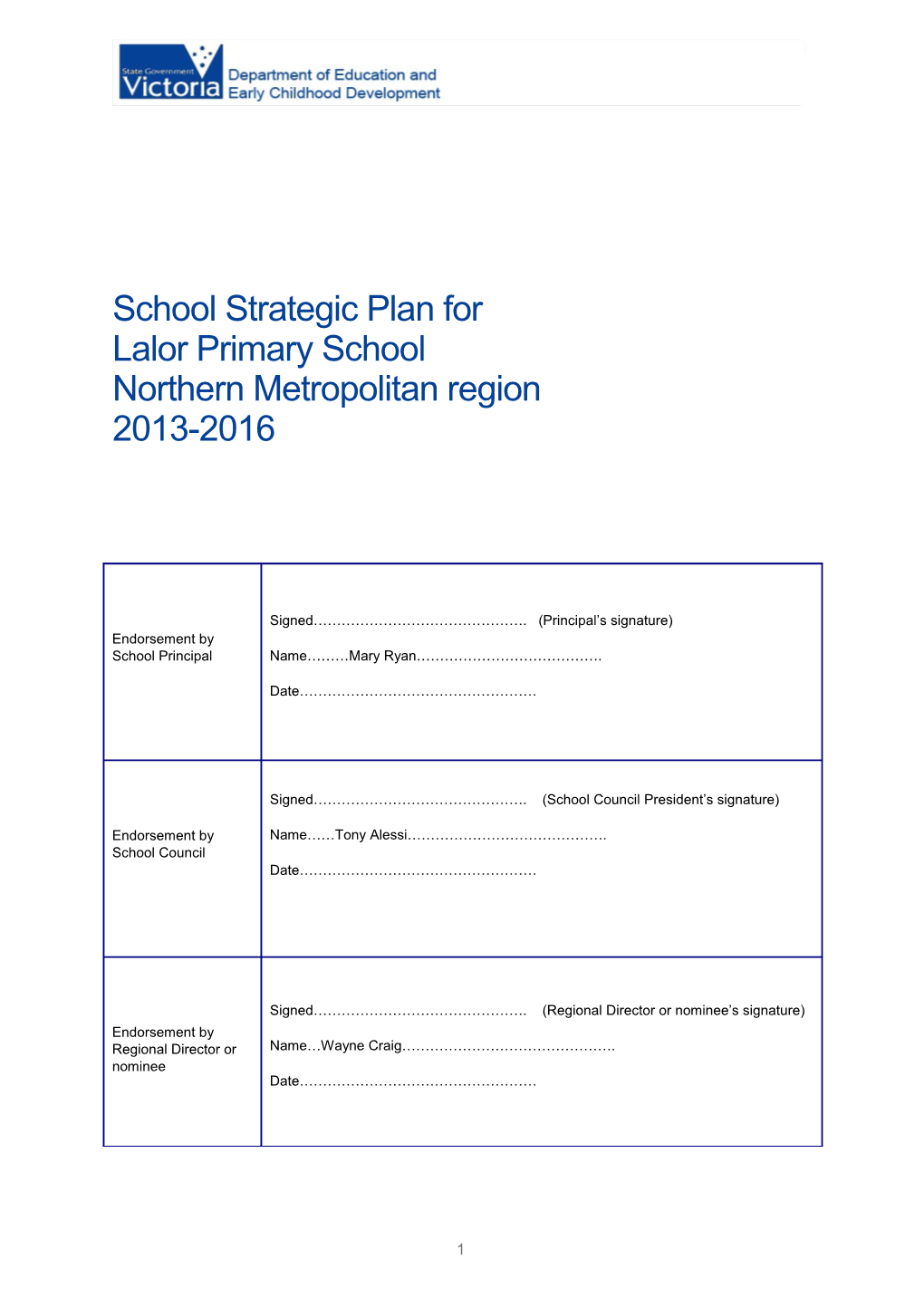 School Strategic Plan For