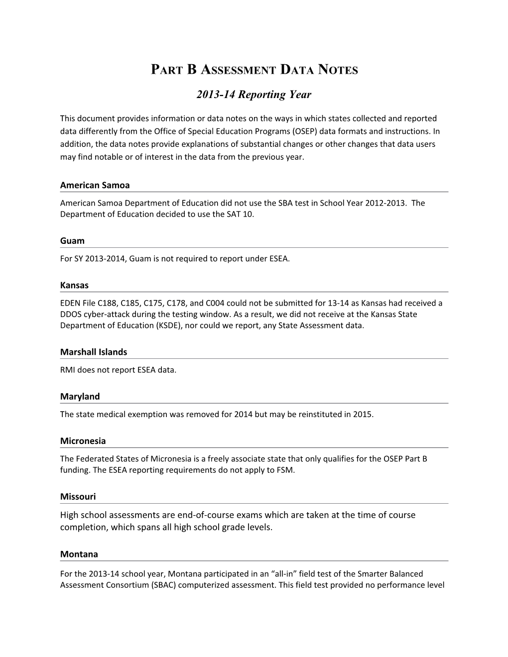 Part B Assessment Data Notes 2013-14 Reporting Year (MS Word)